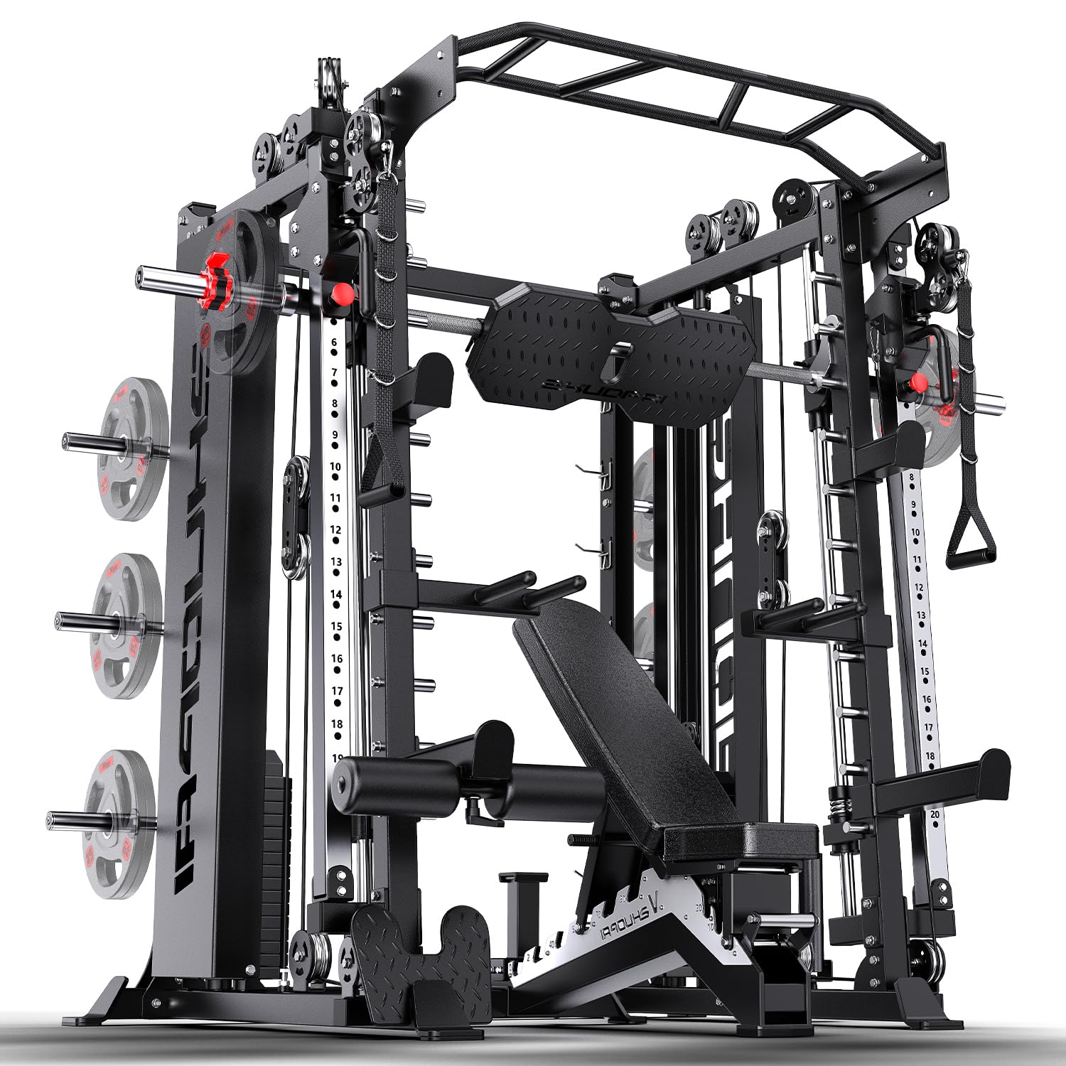 XGSW Smith Machine with Weight Stack, Multi-Function Squat Rack Power Cage with Cable Crossover System, for Home Gym