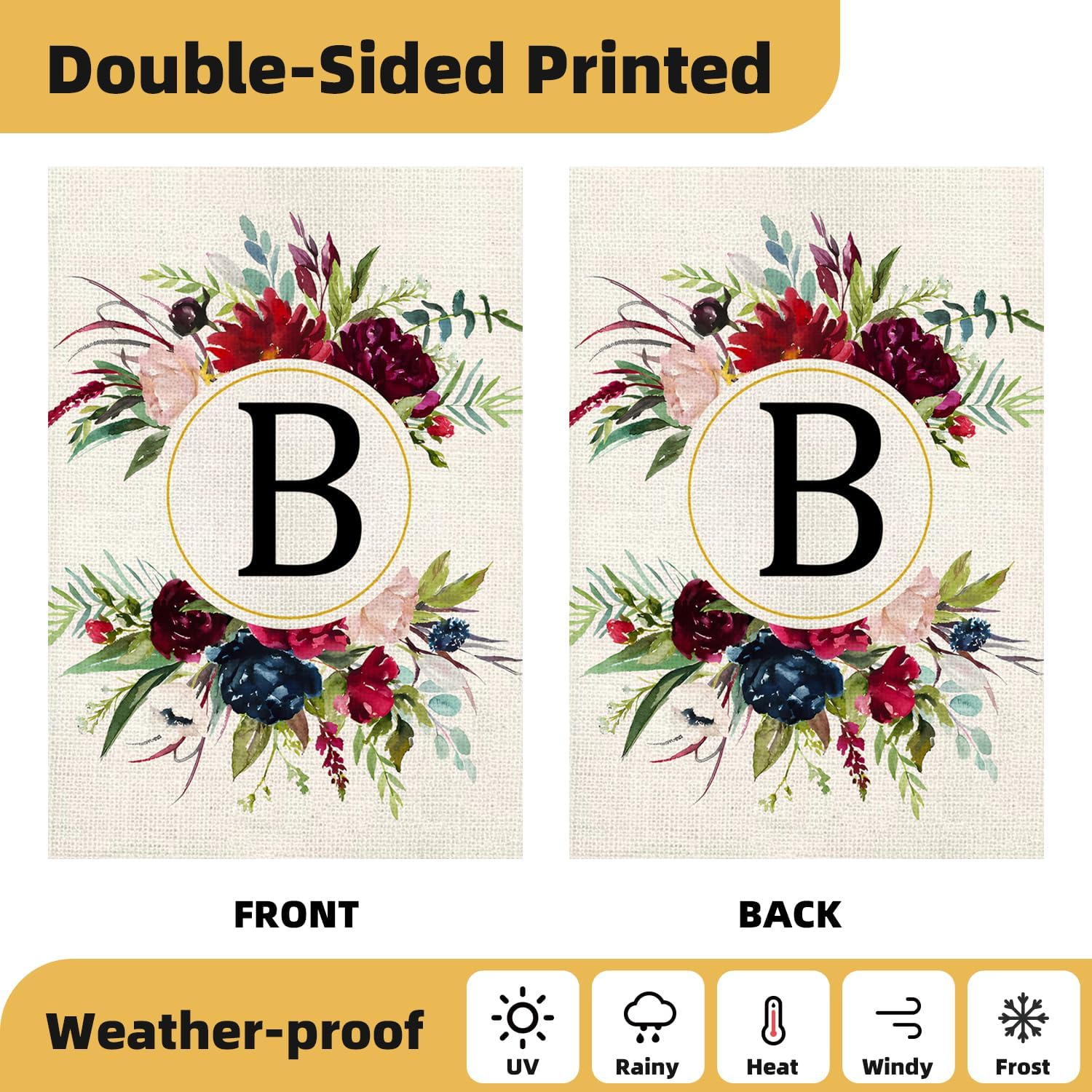 Monogram Letter B Garden Flags, Summer Garden Flag 12x18 Double Sided Floral Yard Flags Small Burlap Family Last Name Initial Garden Flag for Outside Decorations(B) - Image 4