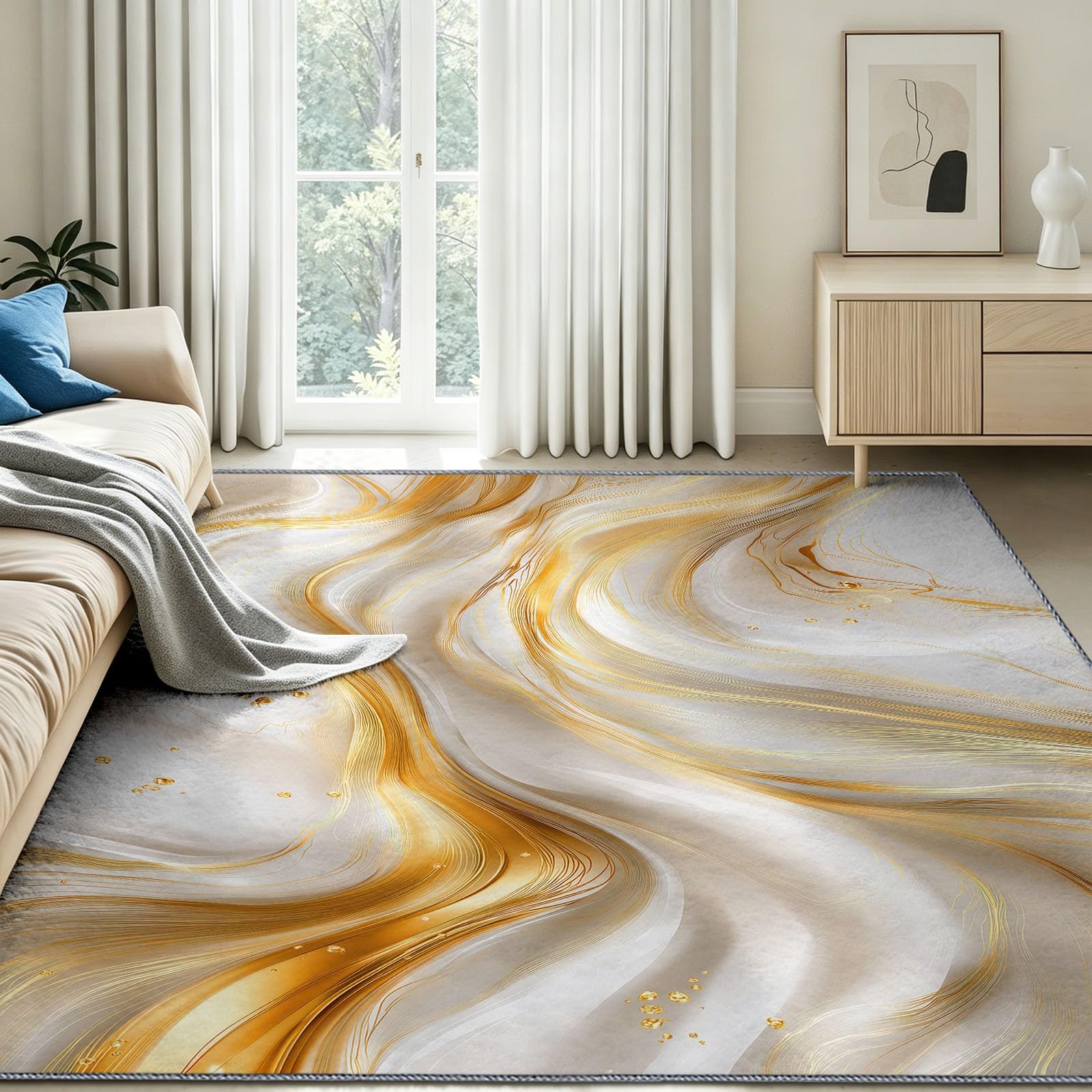 Générique Tapis 80 x 150 cm Poil Ras Ultra Doux, Moderne Abstrait Lavable en Machine et Antidérapant, Marbre Sable Mouvant Vague Tapis Chambre Interieur Couloir Entrée Cuisine