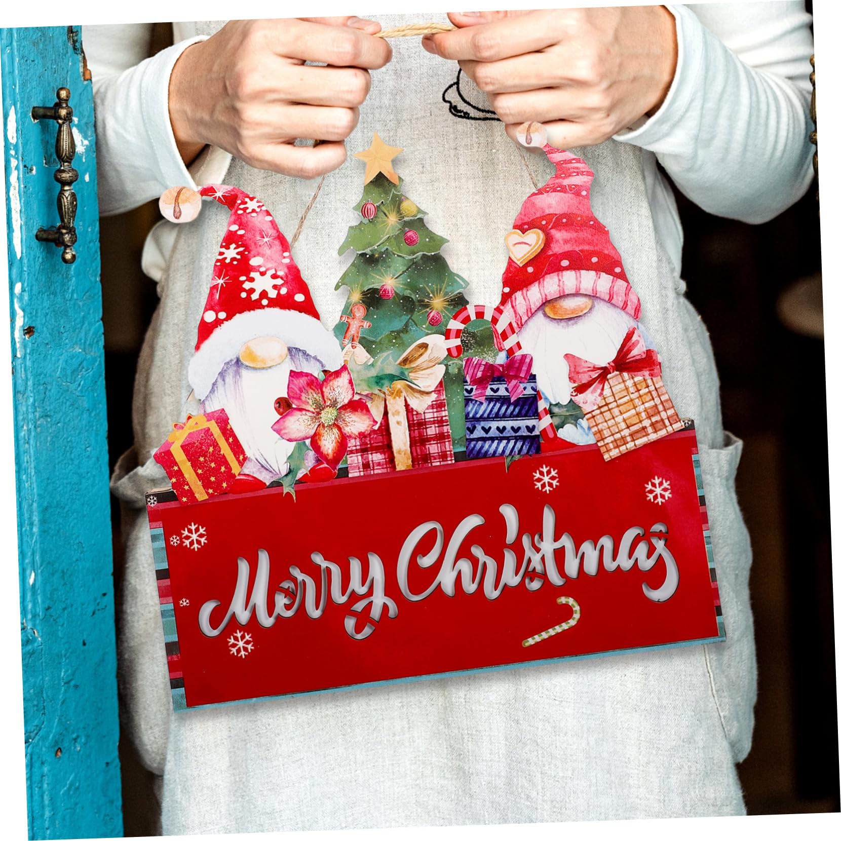 TOPBATHY Adornos de Papá Noel Letreros Navideños para Puerta de Entrada con Madera Placa Colgante de Navidad para Decoración de Pared Colgador Navideño para Puerta Festiva
