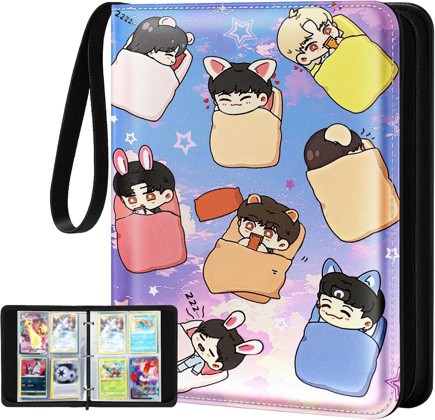 for 4 Pocket Card Binder for 400 Cards - Large Capacity Trading Card Collection Album Folder with Zipper for Men Boys Teens Girls Kids Cute Blue Princess Design for Sports Cards Game Cards