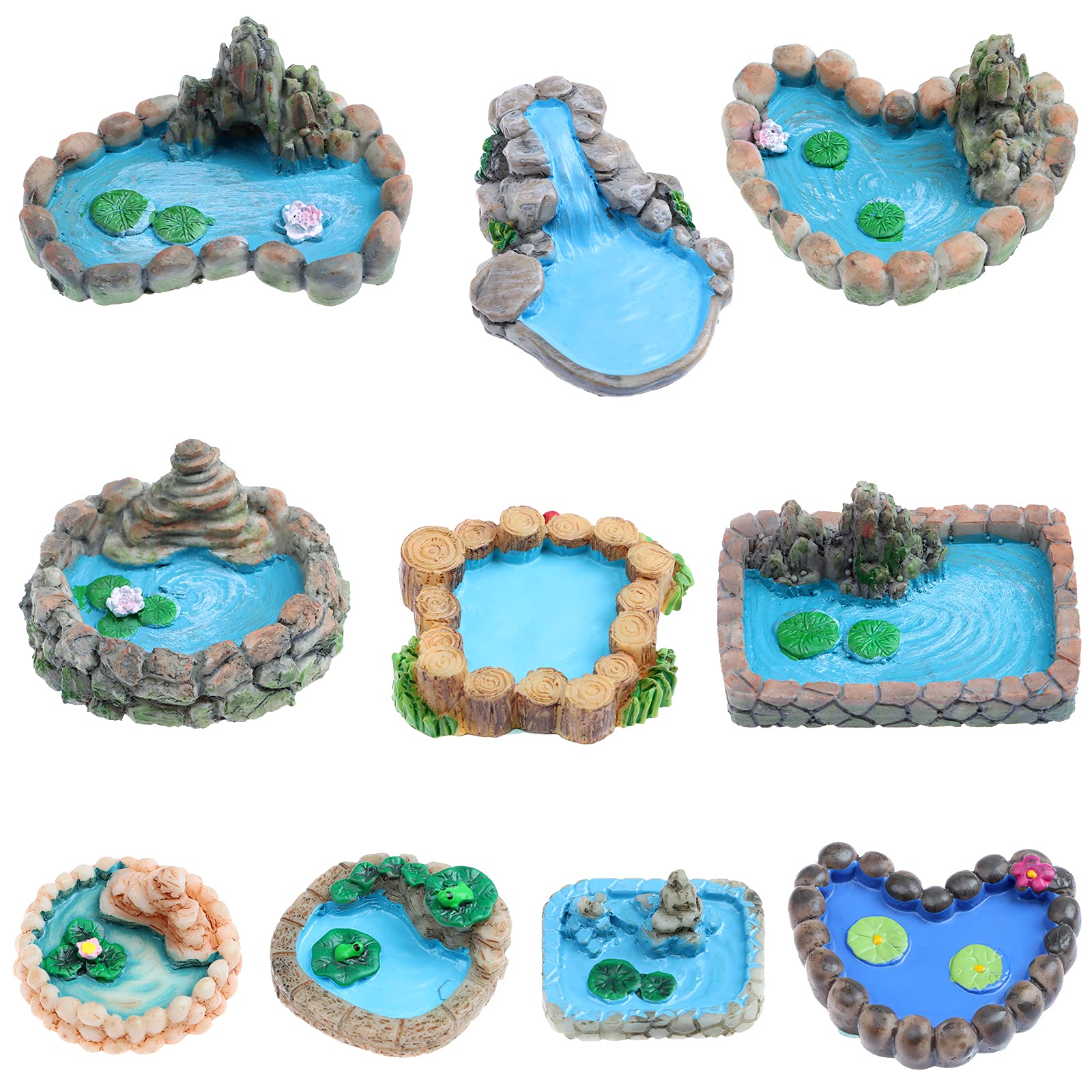 CCCYMM 10 Pieces Fairy Garden Miniature Pond Ornaments Kit for Miniature Garden Accessories Fairy Garden Decoration, Home Micro Landscape Decoration, Miniature Fairy Houses and Figurines Garden Decor