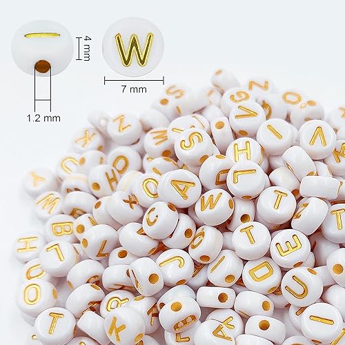 Miniatura 2 de 2220 cuentas redondas de acrílico blanco de 0.157 x 0.276 in con letras doradas clasificadas del alfabeto, cuentas con patrón de corazón, cuentas de