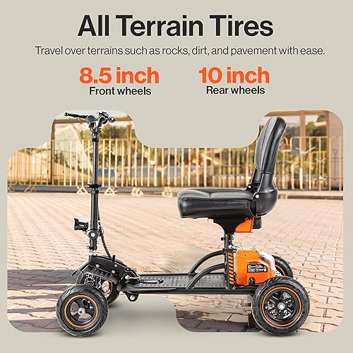 Miniatura 3 de SuperHandy Scooter de movilidad 4 ruedas todo terreno, ruedas delanteras de 8 pulgadas y traseras de 10 pulgadas, motor sin escobillas de 500 W,