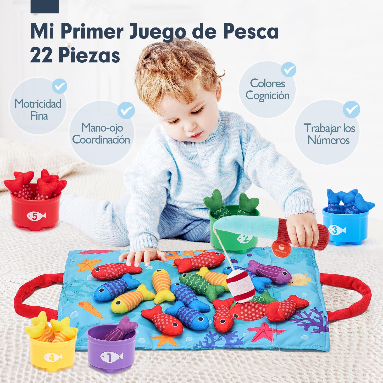 hahaland Juguetes Niños 1 año Montessori - Juego Pesca de Tela Juguetes Montessori Educativos Niños 1 2 3 años - Original Regalo Bebe 1 año Niño Niña