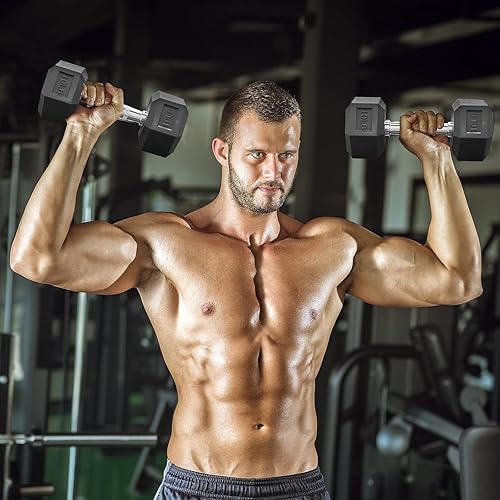 Miniatura 6 de Juego de mancuernas (varios pesos disponibles), pesas hexagonales de goma sin estante, equipo de gimnasio en casa de alta resistencia para