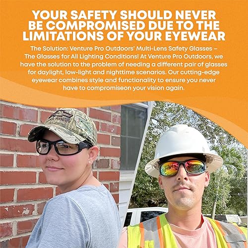 Miniatura 6 de Venture Pro Outdoors Kit de lentes de seguridad con lentes intercambiables, protección UV antiarañazos, protección ocular de caza para hombres y
