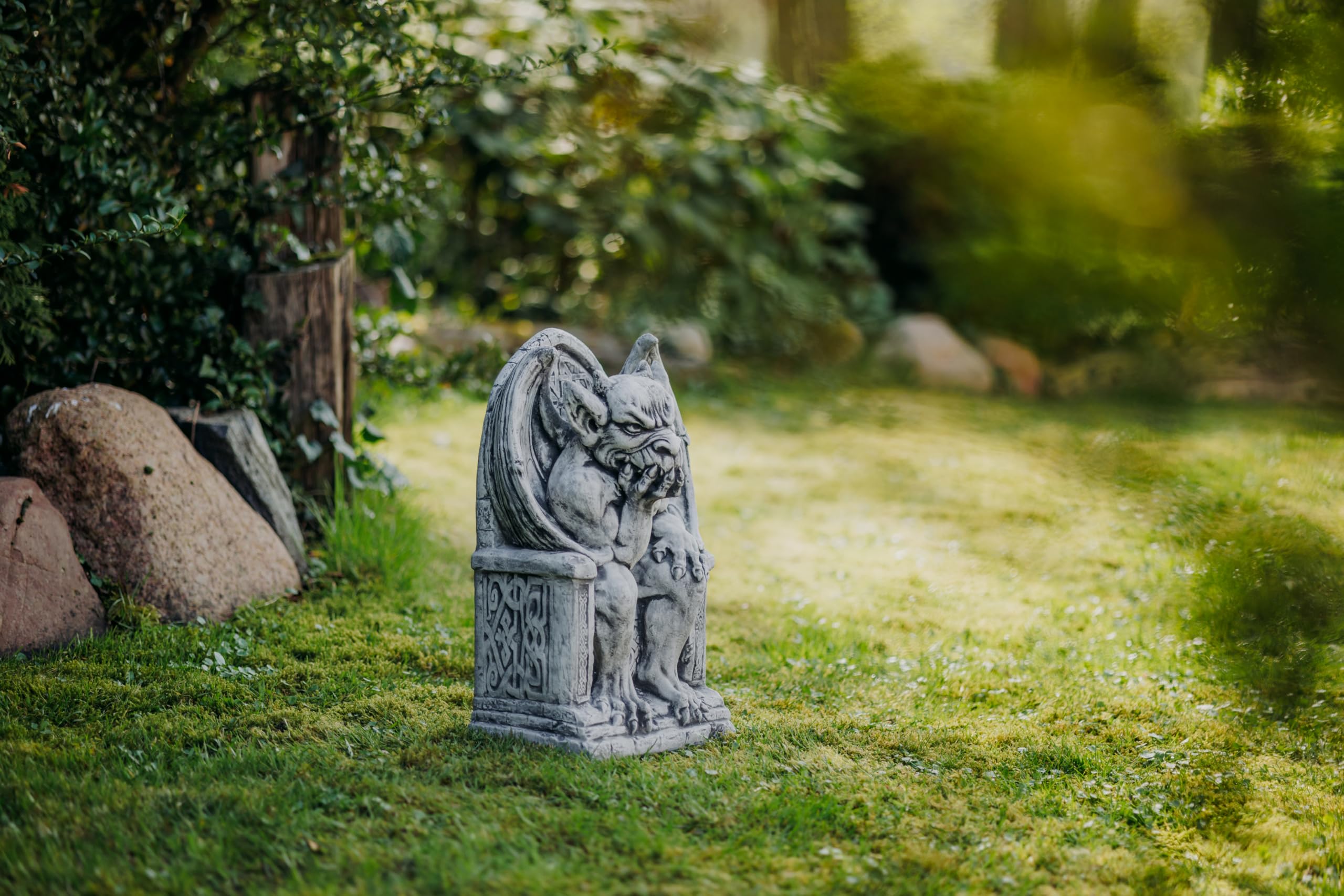 gartendekoparadies.de Gargoyle su Trono Figura Pietra H 47 cm 35 kg Grigio Ghiaccio Antigelo per Esterni