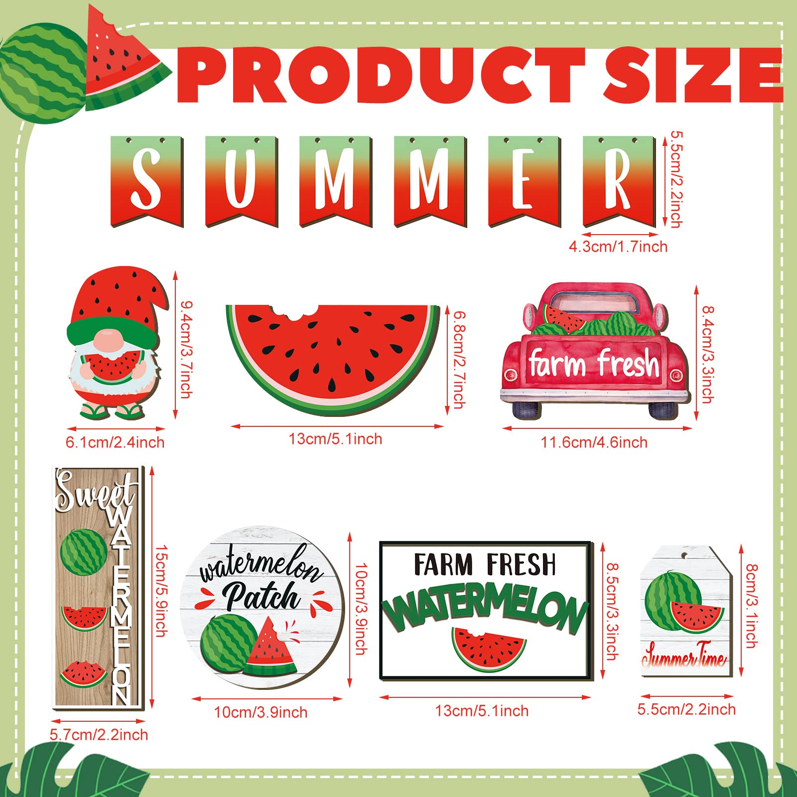 Purpeak 13 Pcs Summer Watermelon Tiered Tray Decor Set Summer Kitchen Decor Rustic Farmhouse Tier Tray Decor Items Watermelon Gnome Wooden Signs for Watermelon Party Decor Summer Home Decoration