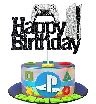 HAKPUOTR Video Game Cake Topper - Game Controllers Happy Birthday Cake Decorations - Glitter Gaming Cake Topper for Boys Video Game Party (Controller PS5)