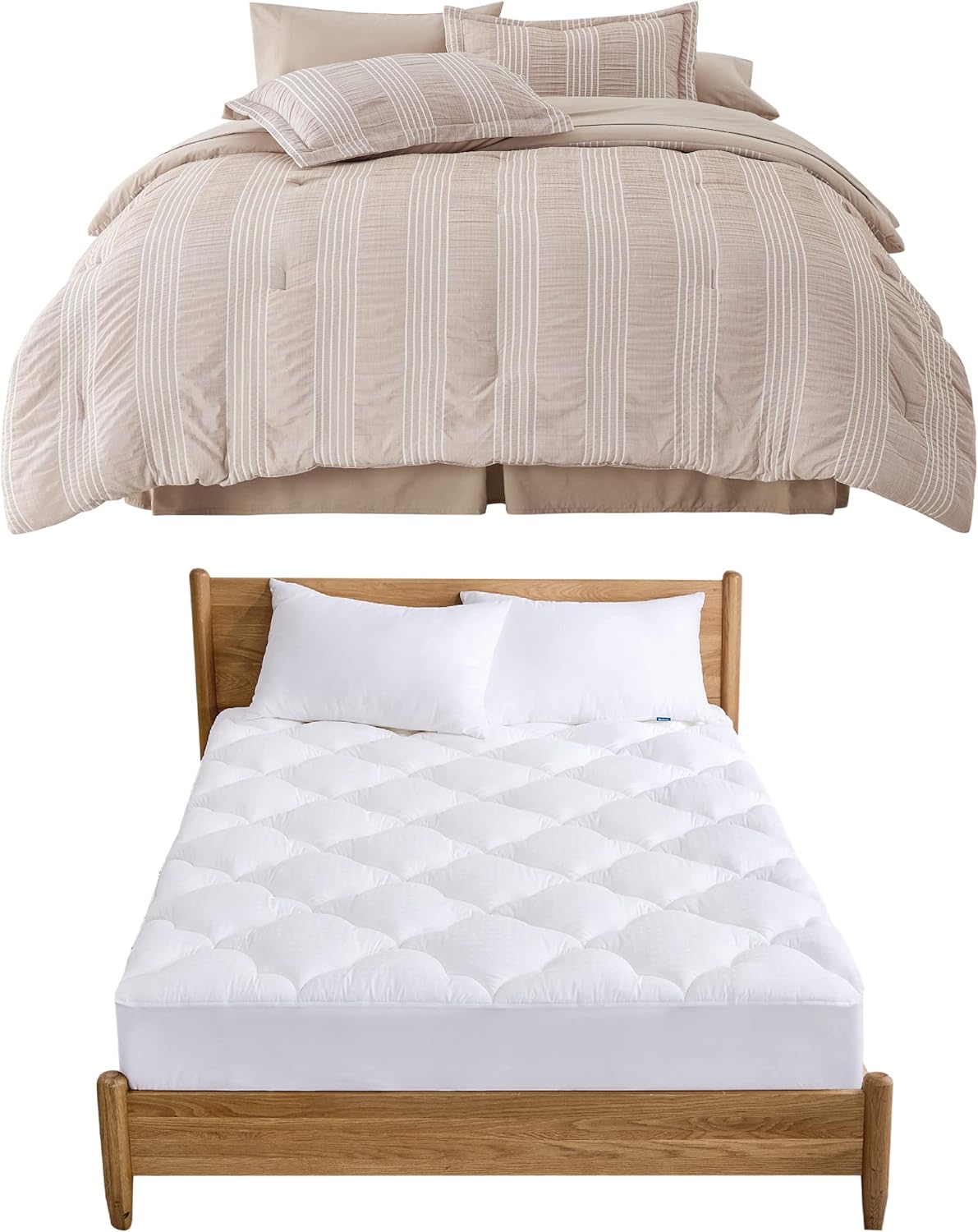 Bedsure Queen Comforter Set 7 Pieces Stripes Seersucker