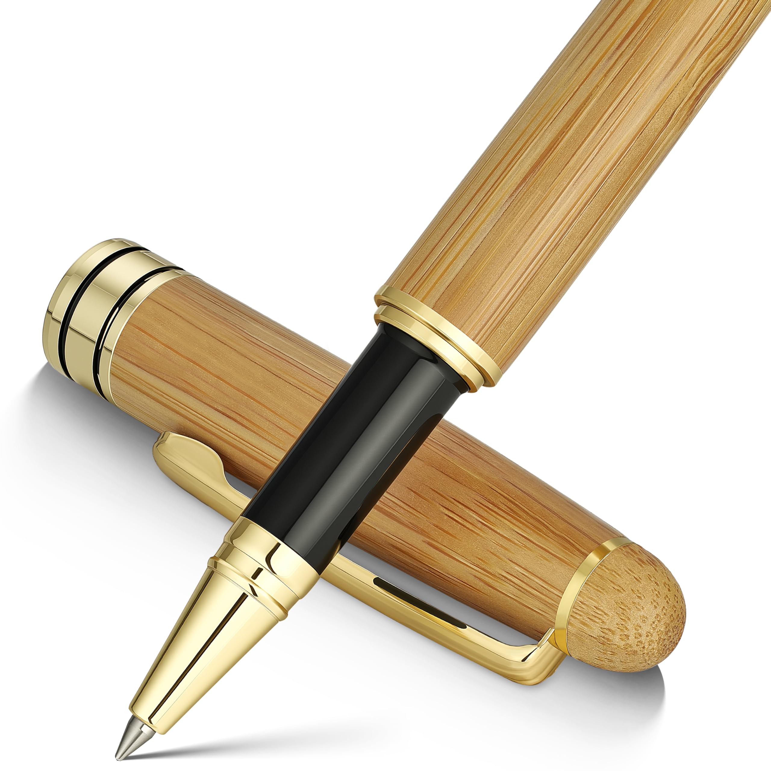 BEILUNER Luxury Wood Ballpoint Pen Writing Set,Bamboo-Elegant Nature Nice Gift Pen Set for Signature Executive Business Office Fancy Writing Supplies - Christmas Gift Boxed with Spare Refills (Black)