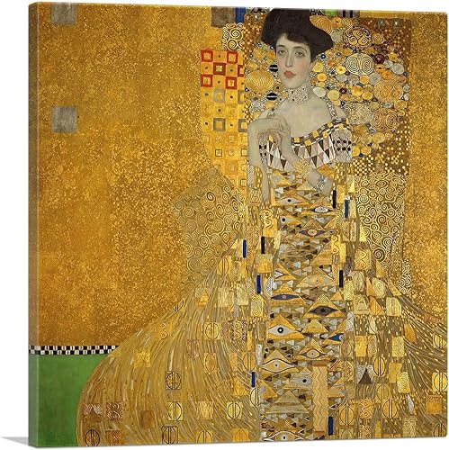 ARTCANVAS Retrato de Adele Bloch-Bauer I 1907 - Póster de pintura enmarcada estirada, póster giclée, decoración de pared por Gustav Klimt, 18 x 18