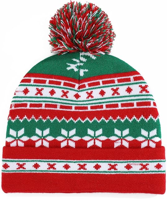 MengPa Unisex Beanie Christmas Hat Winter Knitted Crochet Santa Hat for Women Men