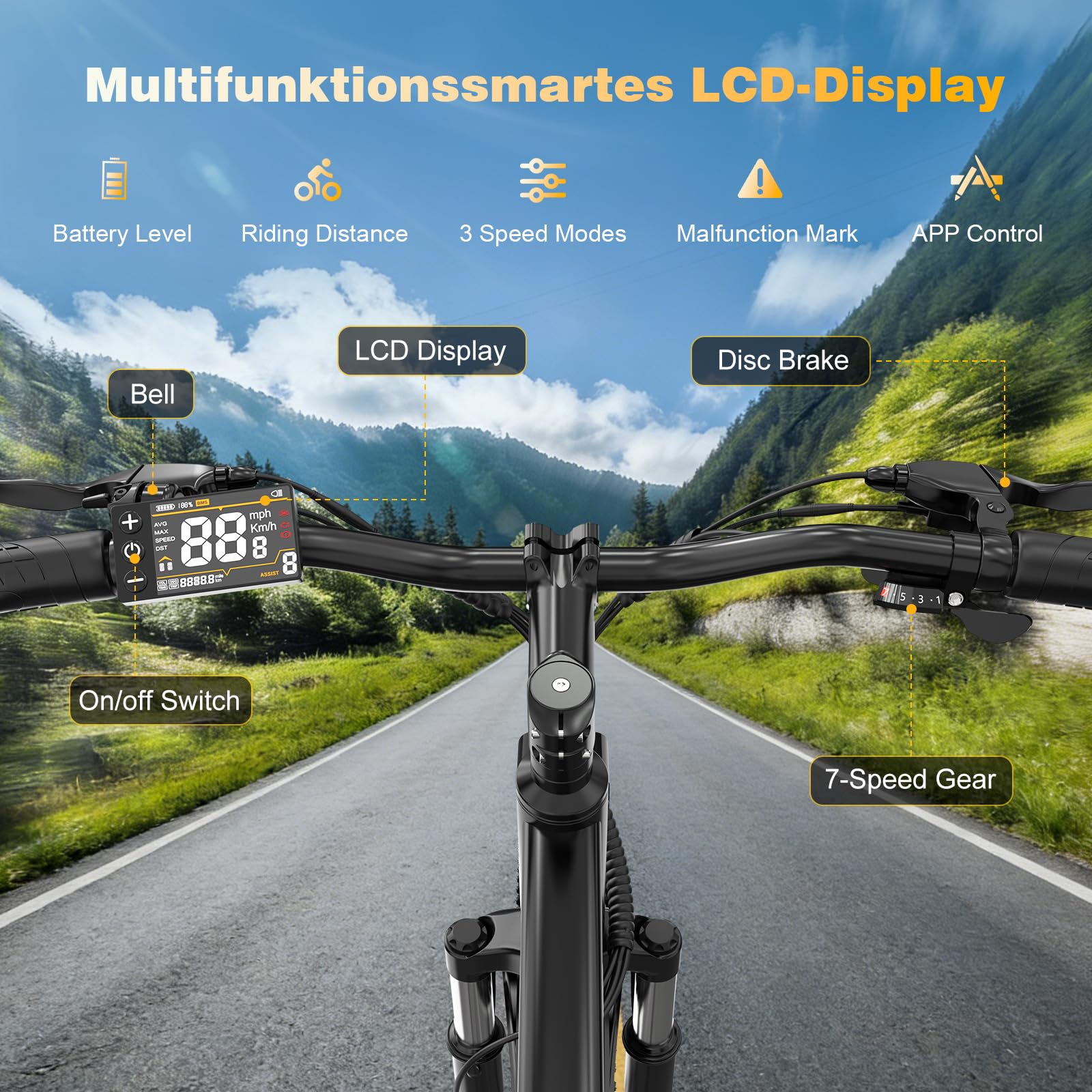 EVERCROSS EK15 Bicicleta Eléctrica para Adulto, E Bike 27,5'' con Pedaleo - APP, Motor 250W, Batería 36V 13AH, 15/20/25 km/h, Cambio de 7 Velocidades, Bicicletas Electricas Urbanas Montaña para Unisex