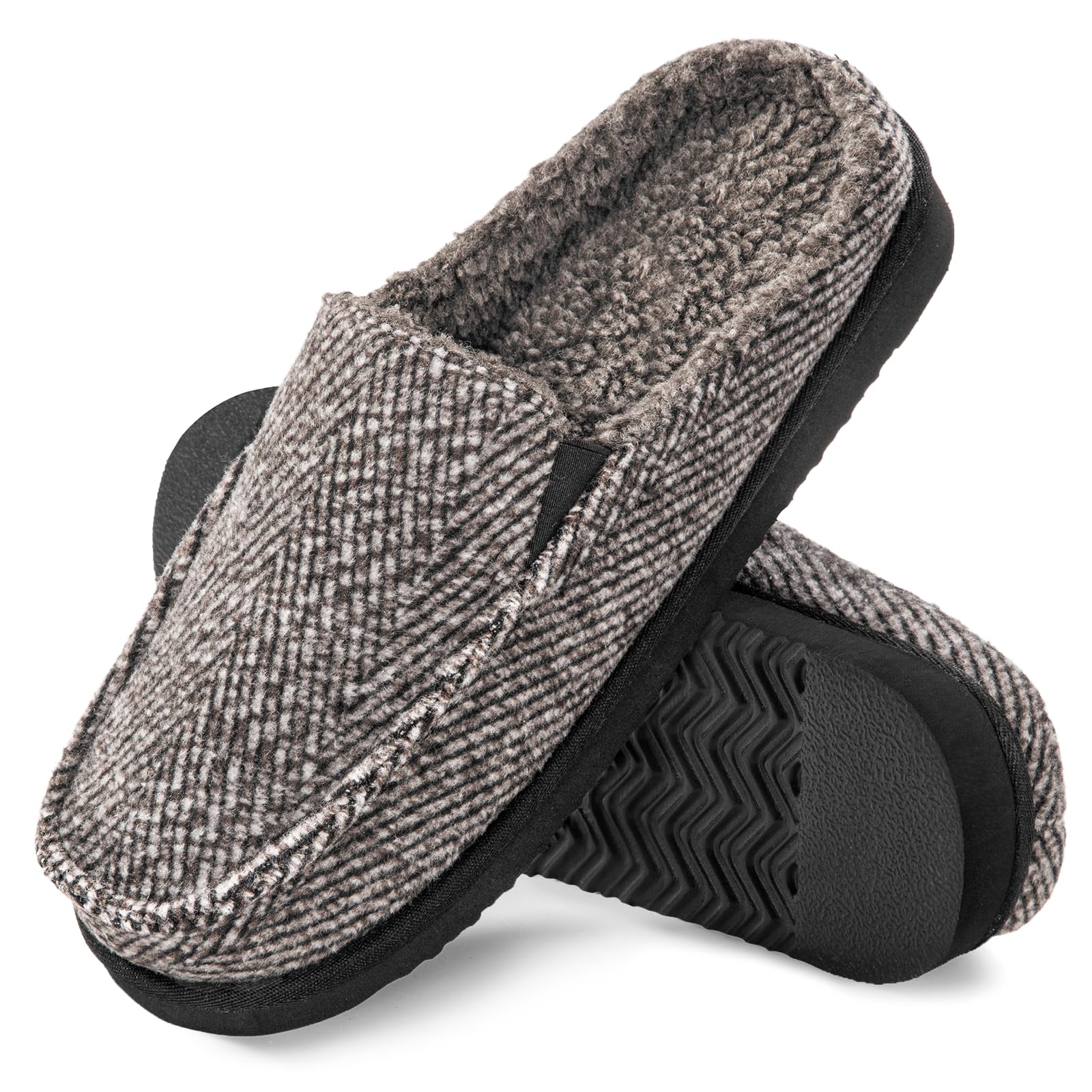 ATHMILE Mens Moccasins House Slippers Slip-on House Shoes with Warm Furry Faux Fur Cotton-Blend High-Density Memory Foam Non-Slip