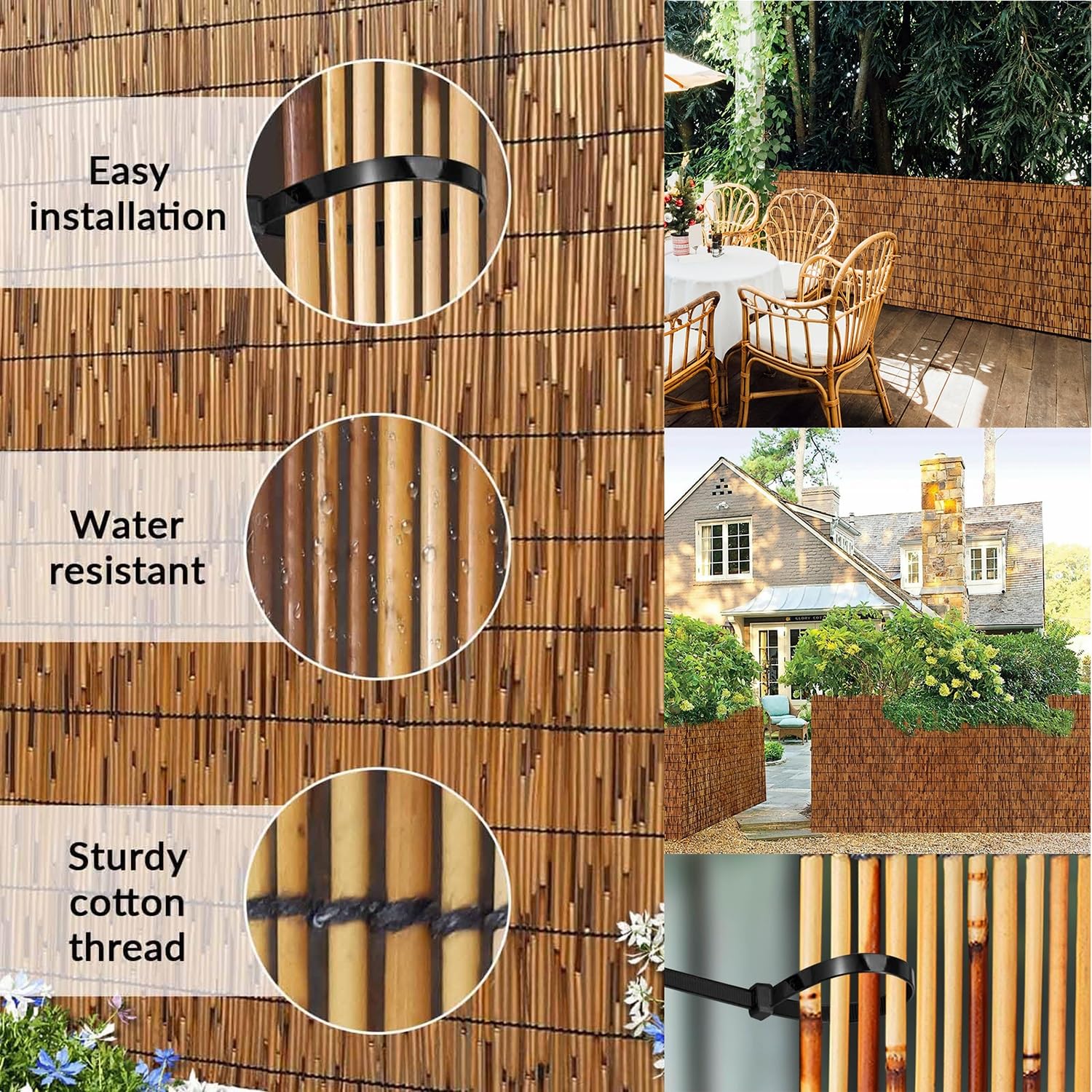 Bambus-Sichtschutzzaun, natrliche Zaunrollen, Hinterhof-Patio-Gartenzaun,  dekorativer Sichtschutz, Schilfzaun, for den Auenbereich, Galerie,  Restaurant, Hotel, Terrasse(0.6*2m(2*6.6ft)) : Amazon.de: Garten