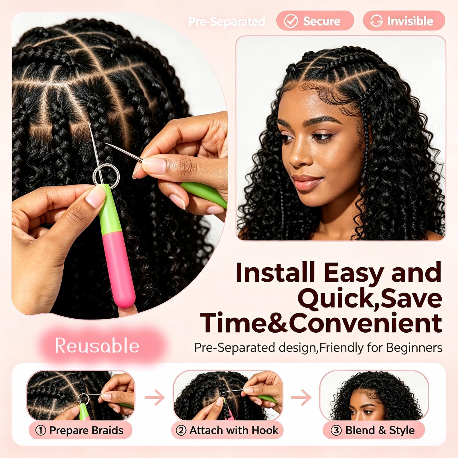 Capelli umani all'uncinetto per donne nere, 40,6 cm, capelli umani ricci all'uncinetto, 120 g, nodi miracolosi pre-separati, extension di capelli umani ondulati profondi, 96 ciocche, colore nero
