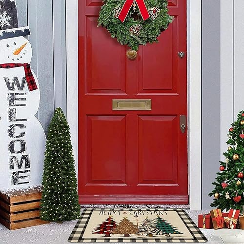 Miniatura 7 de Ideasonna Tapete de puerta de Navidad para interiores y exteriores, tapete rojo de Navidad para puerta delantera, tapete de invierno y Navidad,