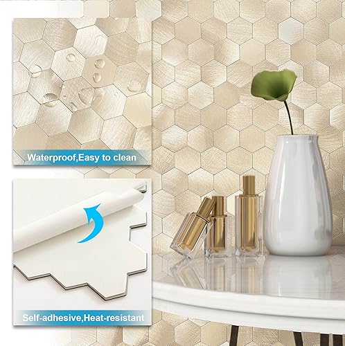Miniatura 5 de BeNice Pelar y pegar para azulejos hexagonales de cocina, azulejos adhesivos para cocina, azulejos adhesivos de pared para azulejos de metal 3D, 5