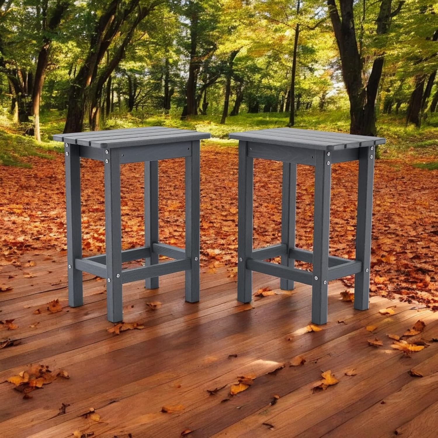 HDPE 2 Piece Outdoor Bar Height Stools, All-Weather Patio High Top Bar Stools, Outdoor Bar Chairs with Cushions for Balcony, Backyard, Garden, Deck (Dark Grey, Bar Stools)