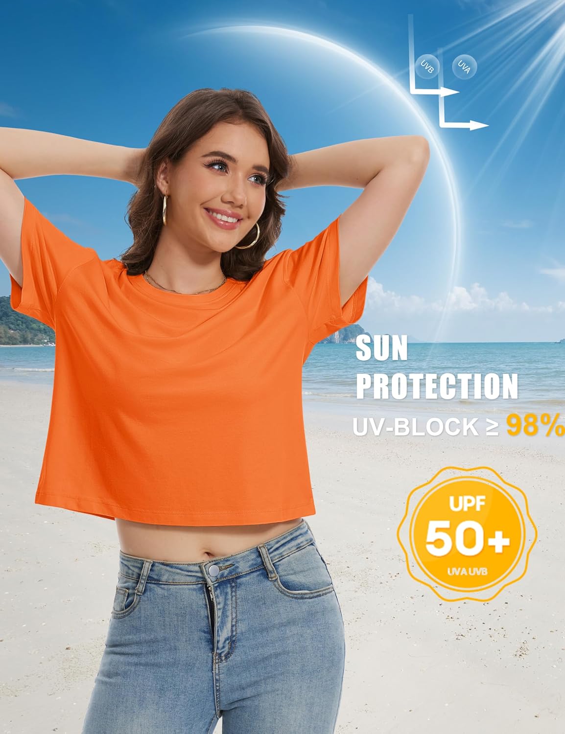 YUCOLEN Women's Crop Tops Summer Short Sleeve Cotton UPF 50+ Round Neck Casual Loose Cropped T-Shirts Solid Basic Tees - Image 4