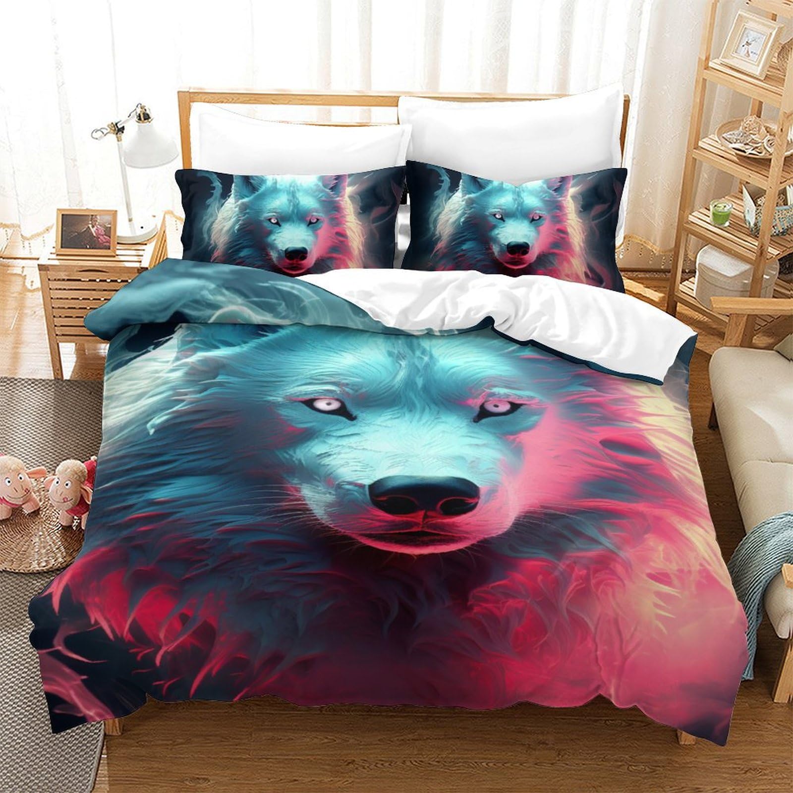 Housse de couette Loup-Garou 3D 140x200cm en microfibre avec taies
