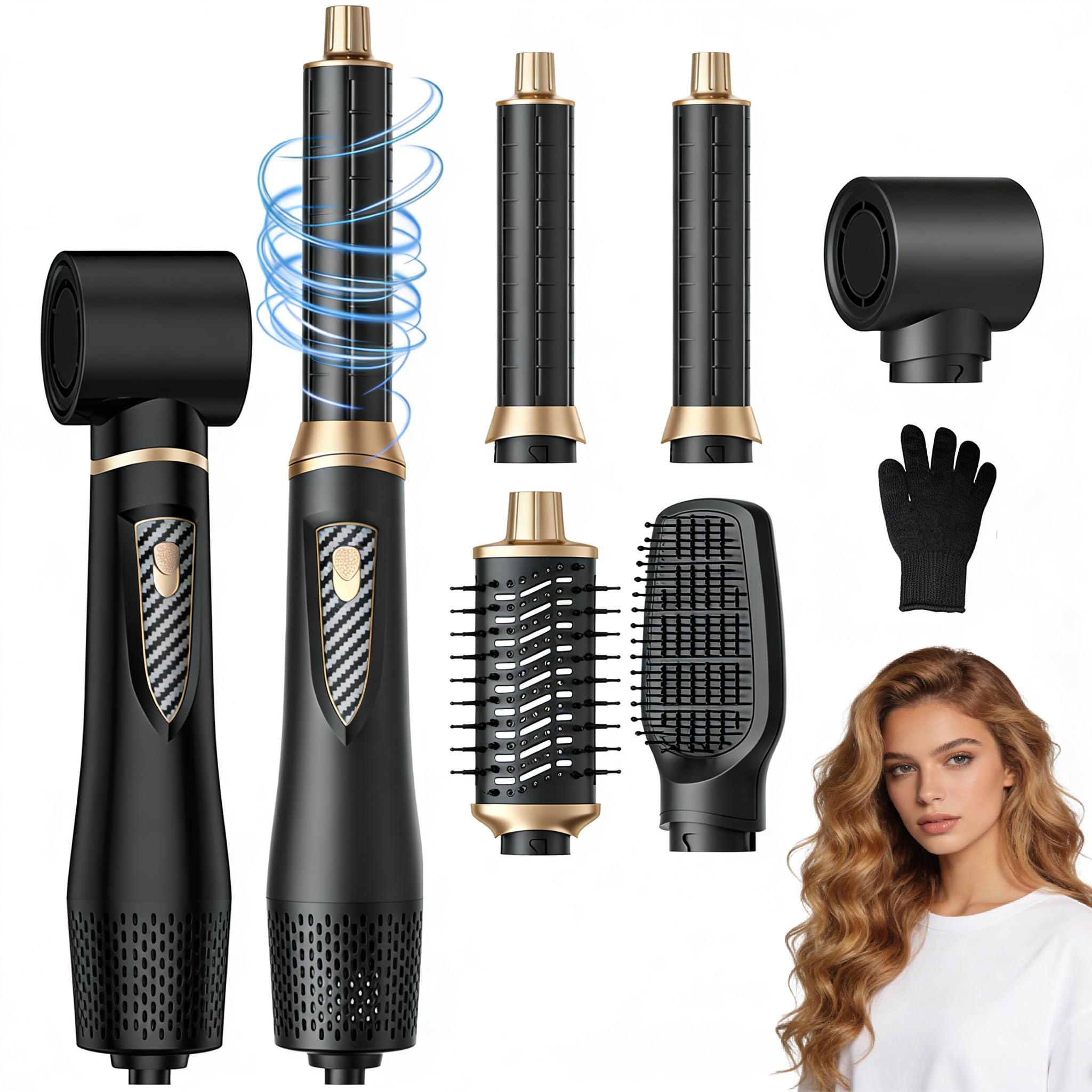 Atopskins 5 in 1 Hair Dryer Brush - Ionic Hot Air Styler for Fast Drying Auto Curling, 3 Heat Settings Blow Dryer, Frizz-Free Shine All Hair Types