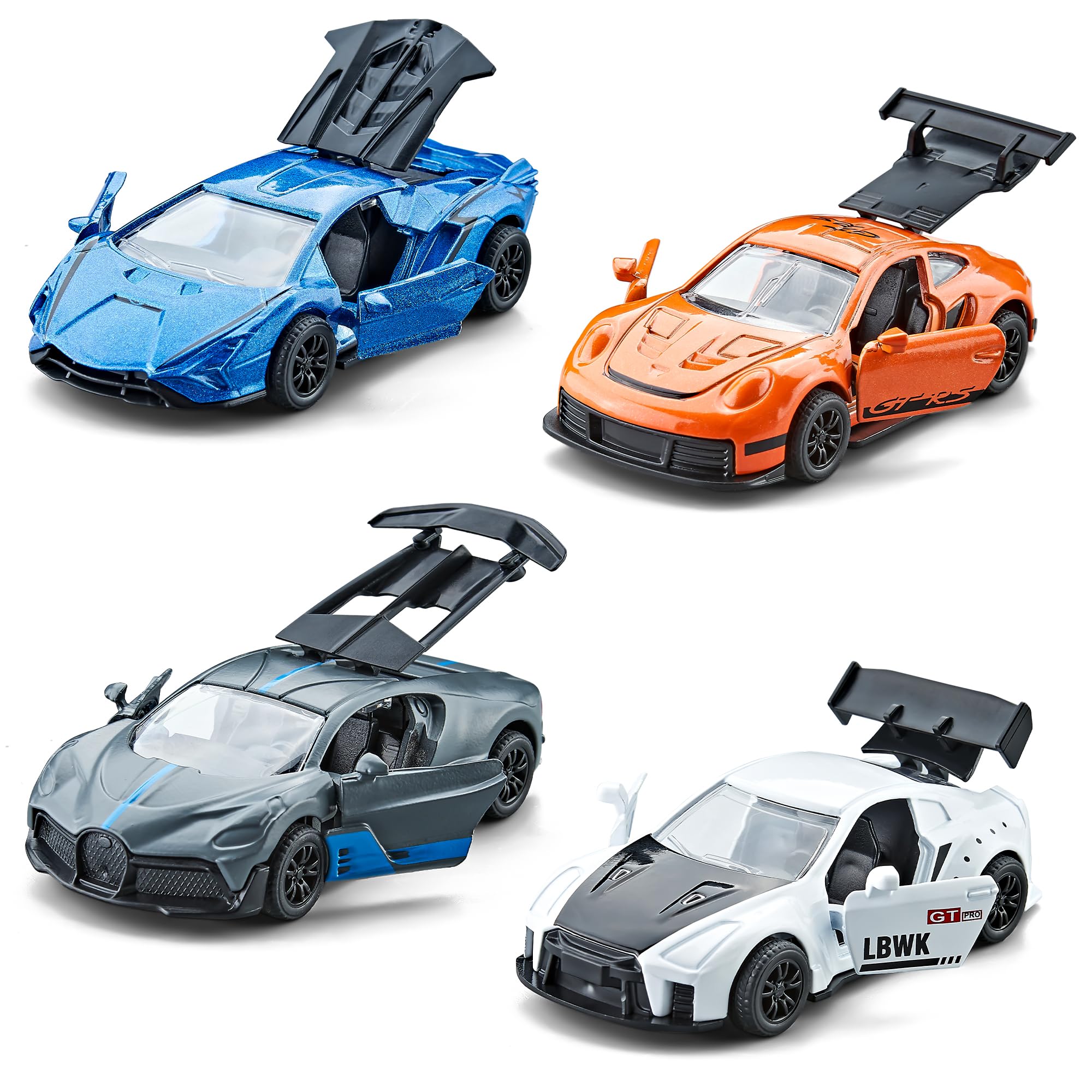 KIDAMI Racing Cars Toy Vehicles Set, Die Cast Metal Toy Cars with Pull Back & Doors Openable for Toddlers, Boys, Girls’ Educational Play, Birthday Gift