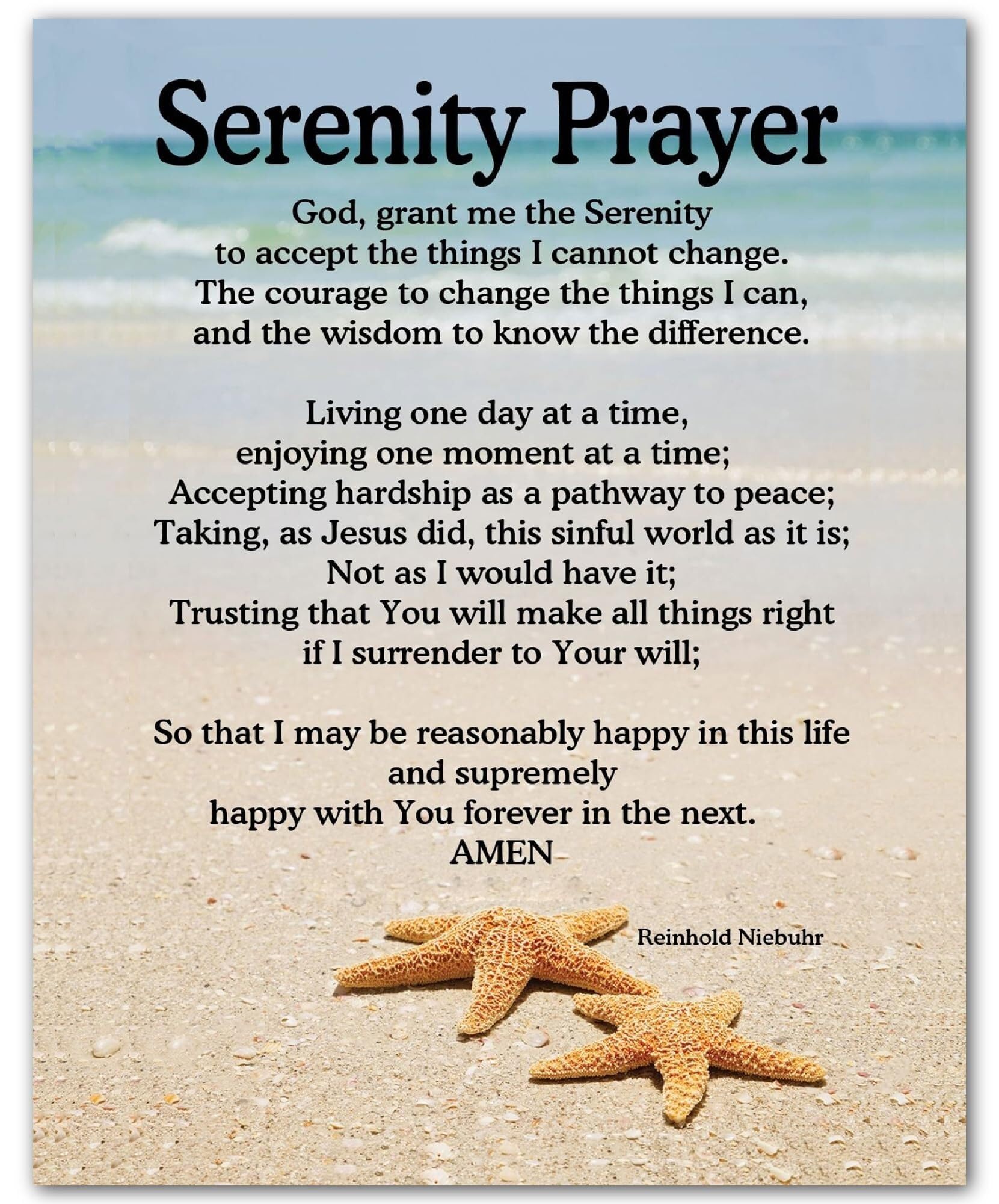 HGETJOHXEM God, Grant Me Serenity Wall-Art - Starfish Accented Bible Verse Print, Coastal Christian Decor for Porch, Spa Bathroom or Prayer Nook(Unframed,08x12inch(20x30cm))