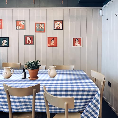 Miniatura 7 de Urban Villa - Mantel de mesa 100% algodón, para uso diario, cenas familiares o fiestas en interiores o exteriores, a cuadros, color azulblanco,