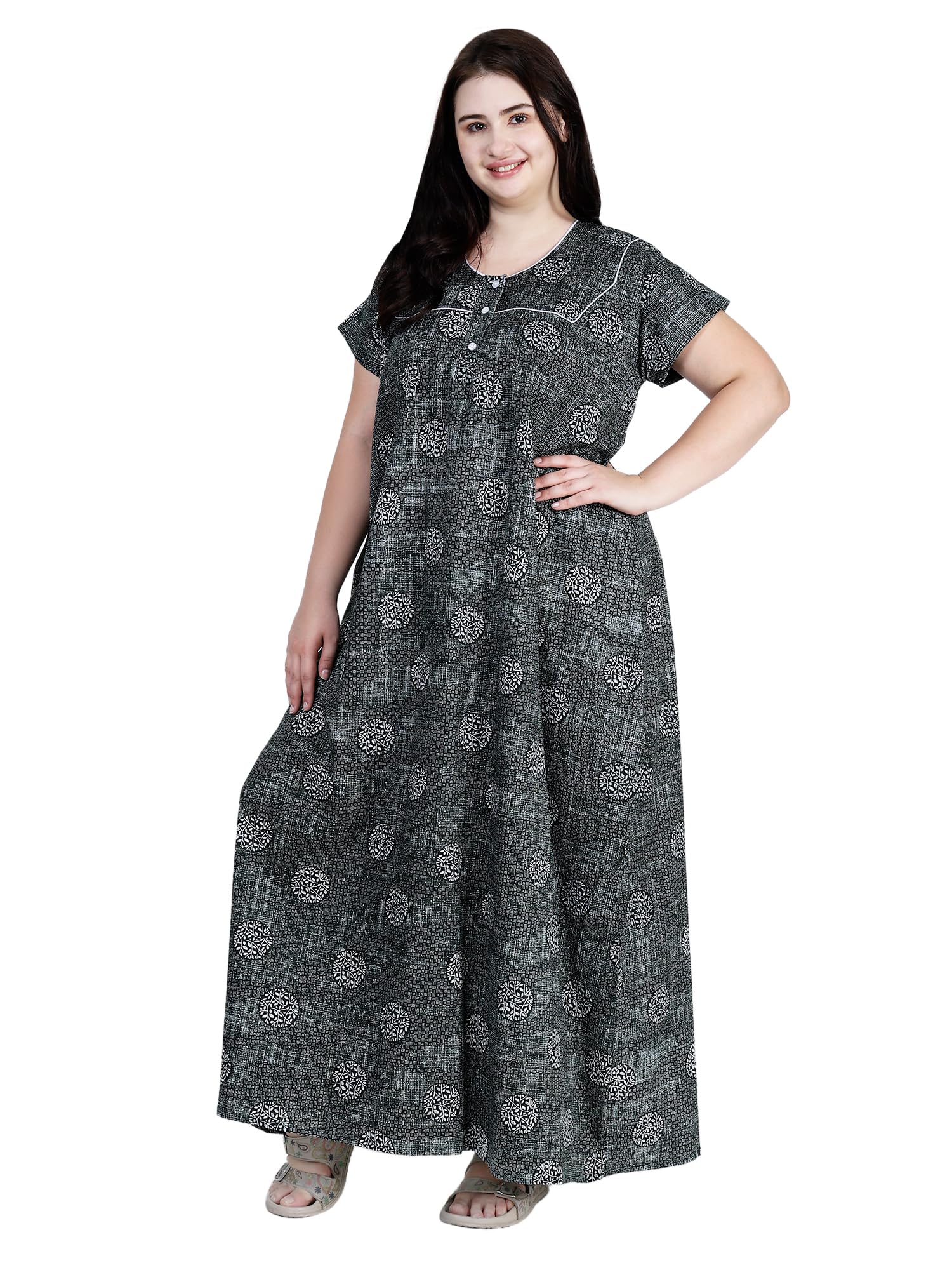 osf Women's Printed Cotton Floral Maxi Round Neck Full Length Nightwear Night Gown Nighty (Pack of 1, NW0400)-picture-38