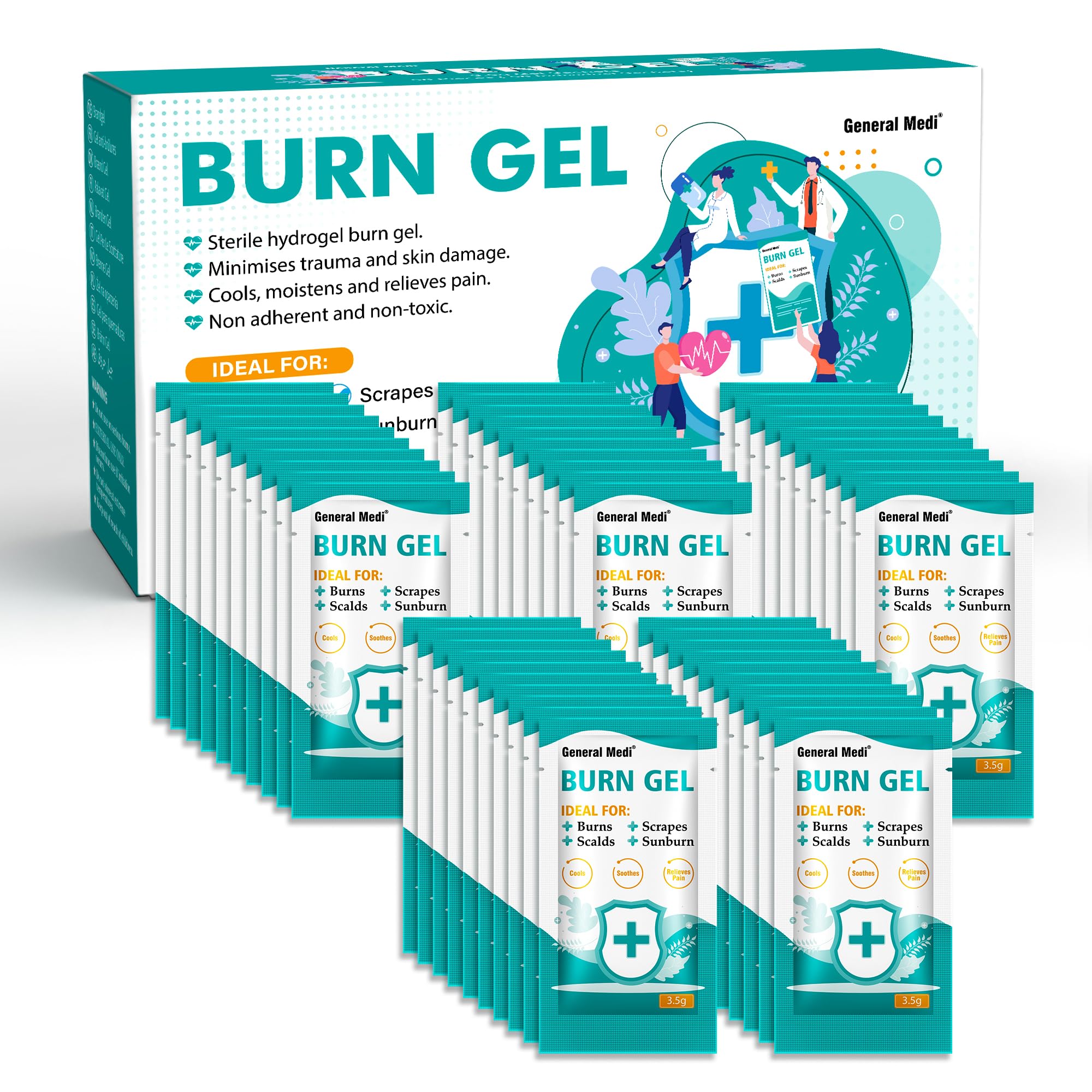 Burn Gel - 50 Packs First Aid Burns Care Scalds Sunburn Dressings Cooling Gel