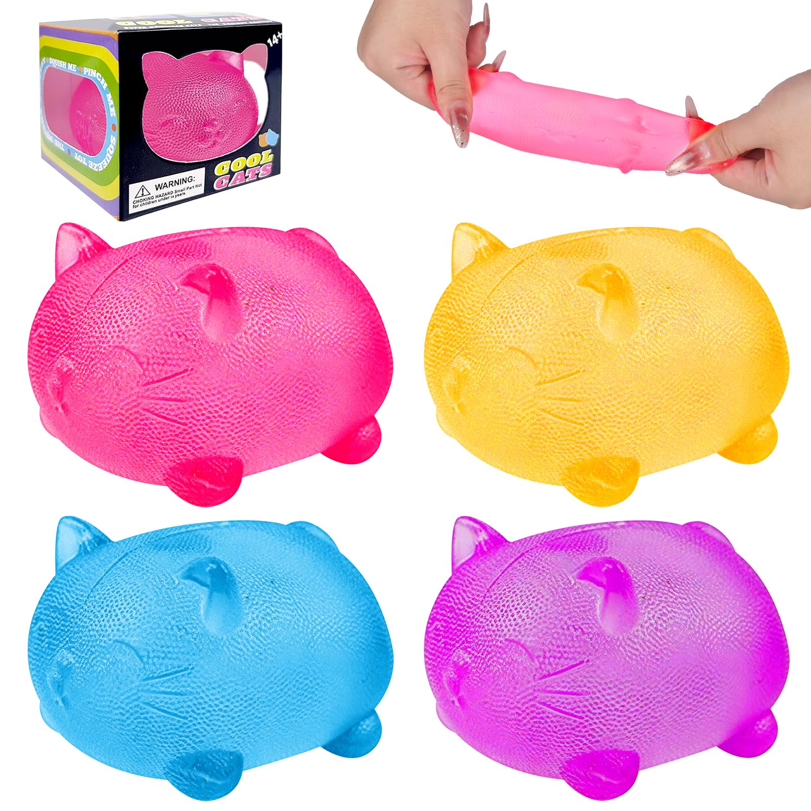 4PCS Nice Cat Mini Ice Cube Squishy, Squishy Fidget Toys, Sensory Stress Relief Toys , Stress Balls Gifts for All Ages Adults Kids Teens Presents Anxiety Relief Classroom Prizes Office â image 1