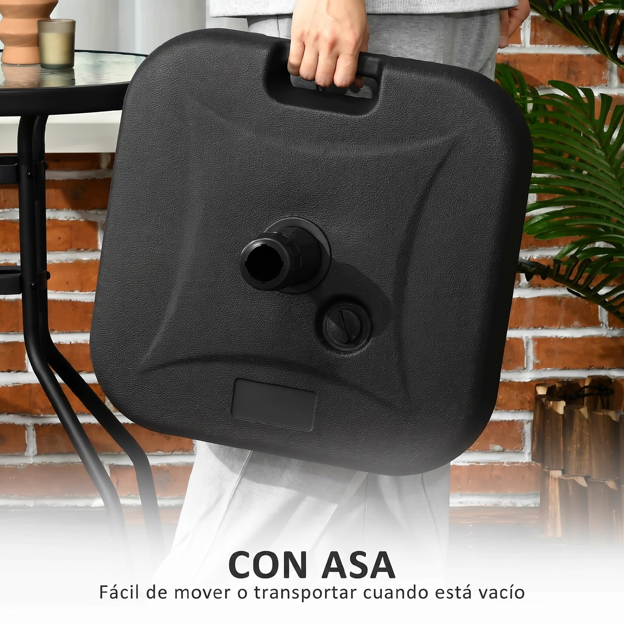Outsunny Base de Sombrilla Parasol de Playa Pies Soporte de Sombrilla Patio Jardín Lleno de Agua de 20 kg y Arena de 30 kg 46x45x26cm HDPE Negro
