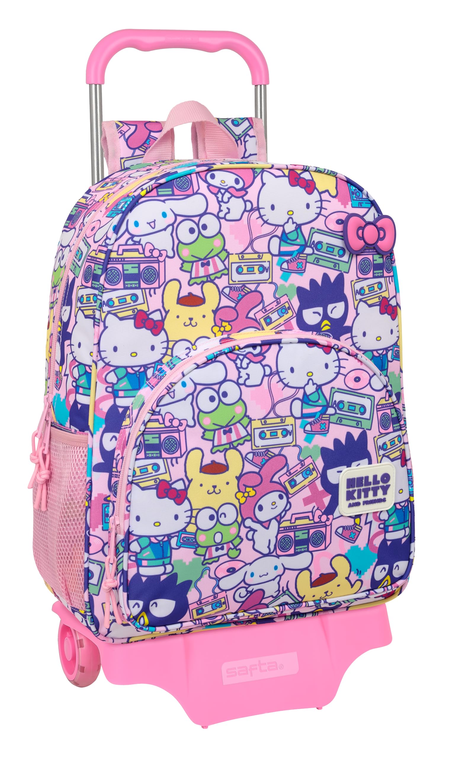 HELLO KITTY & FRIENDS - Mochila Escolar Grande con Carro, Mochila Niño, Mochila Infantil, Adaptable a Carro, Ideal para Niños en Edad Escolar, Cómoda y Versátil, Calidad y Resistencia, 33x15x42 cm