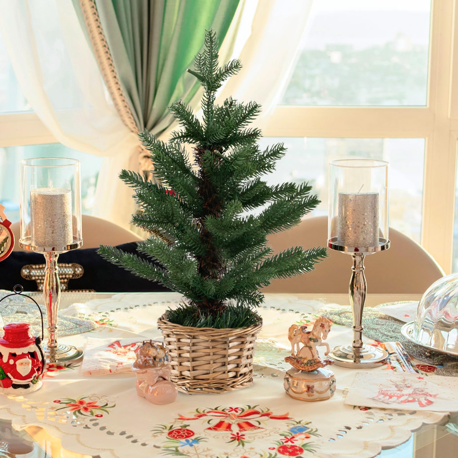 Árbol de Navidad preiluminado 60 cm/90 cm, árbol Artificial Mesa 2 pies/3 pies con Base, Luces LED, pequeña decoración navideña Interior y Regalo(2ft)