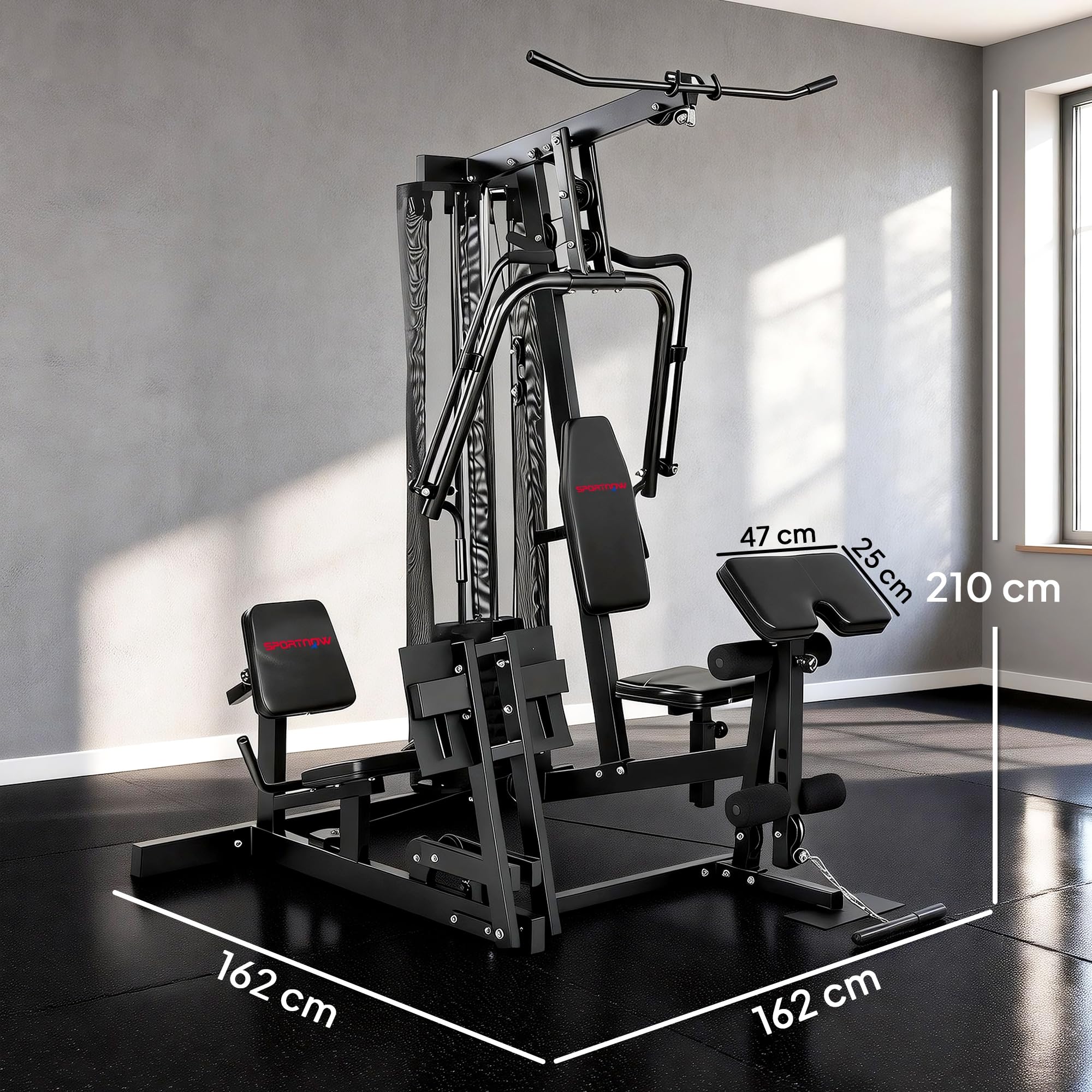 SPORTNOW Kraftstation mit Latzug Butterflystange 65kg Gewichten Seil | Fitnessstation, Beinpresse, Multifunktion Krafttraining, bis zu 120kg Belastbar, Trainingsstation für Zuhause