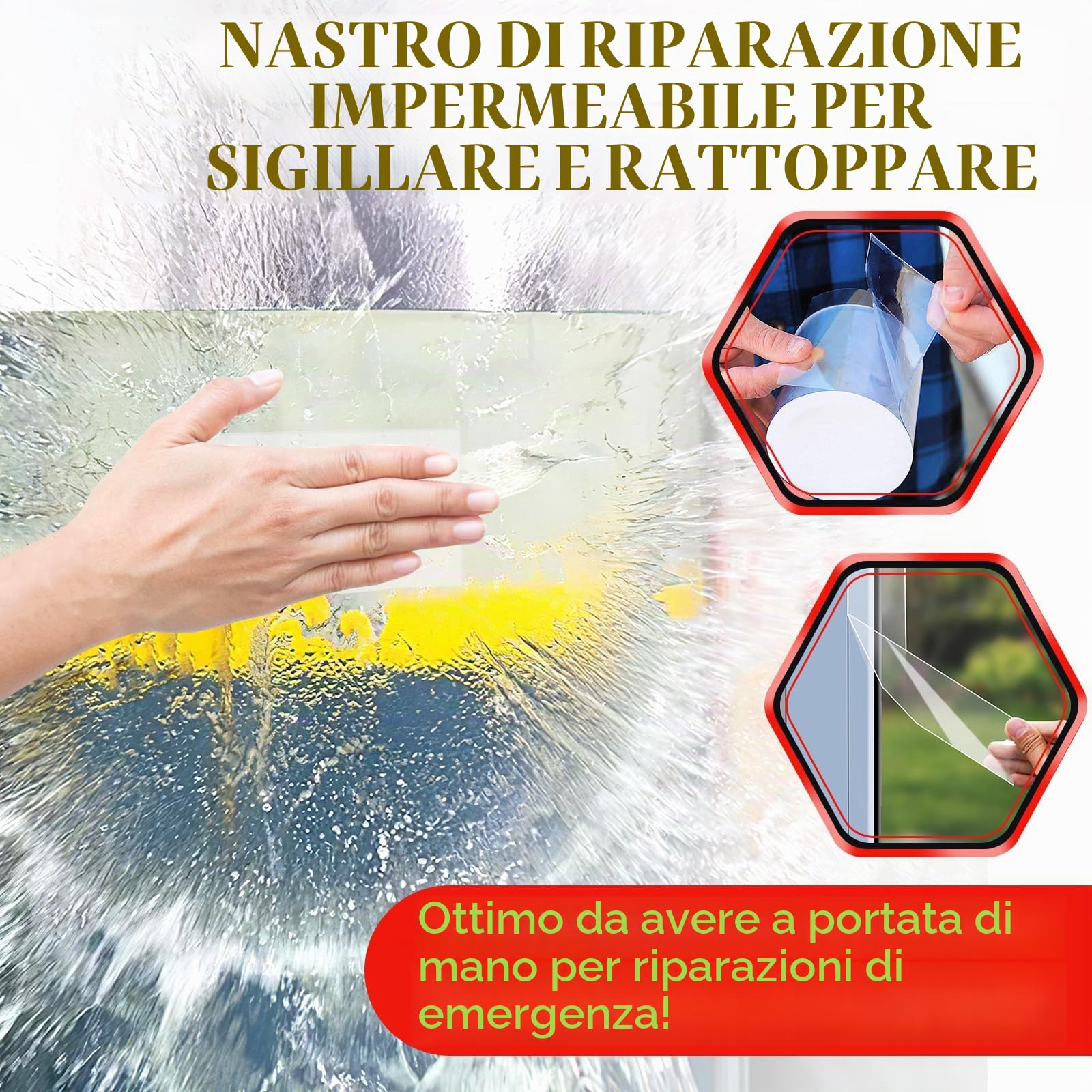 Nastro di riparazione adesivo in silicone nero, nastro flessibile impermeabile adesivo forte per fermare istantaneamente le perdite di nastro in gomma (Transpar)