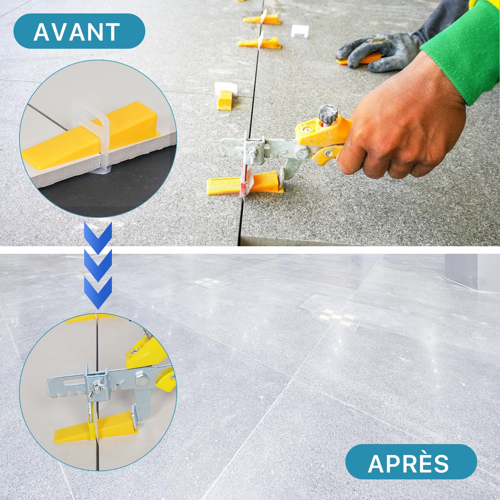 Set migliorato per livellamento piastrelle 1 mm – 600 distanziatori, 200 cunei riutilizzabili e pinza per piastrelle per posa in bagno e soggiorno (1 mm, 200 + 600 + pinza)