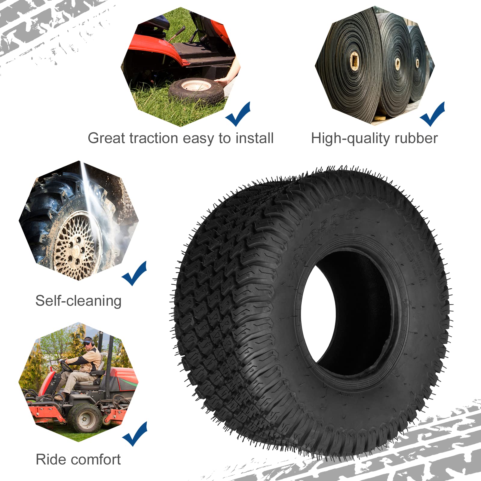 Pneumatico Garden 18x8.50-8 Tubeless 6PR - Per Macchine Da Giardinaggio, Carico 400 Kg - Foto 4