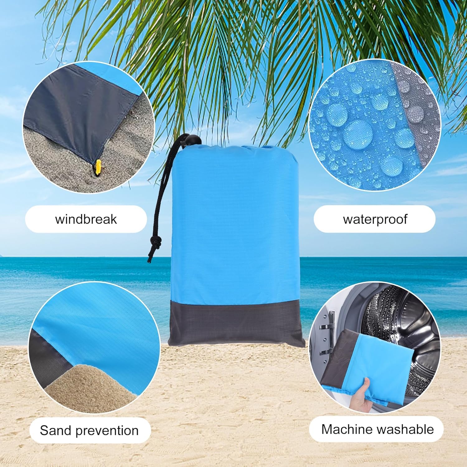 Luteti 1 Pcs Inflatable Beach Mat Lounge Chair,Flocking Camping Leisure Lounger Back Pillow - Portable Beach Reclining Lounger for Lawn Outdoors Camping Picnic Travel (Sky Blue) 3