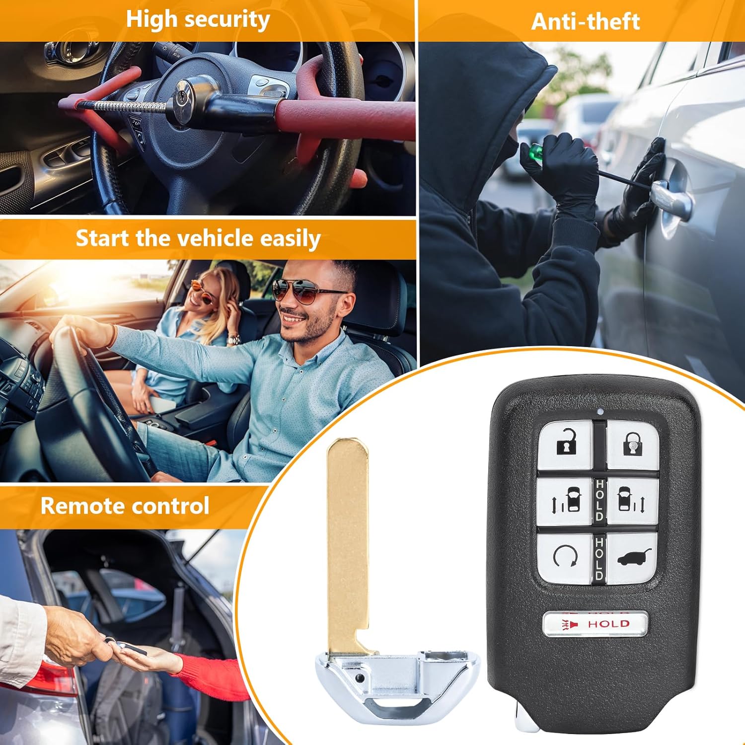 Yewong Smart Proximity Keyless Entry Remote Control Car Key Fob for Honda Odyssey 2018 2019 2020 FCC ID: KR5V2X 72147-THR-A31 433MHz 47 Chip 7Buttons