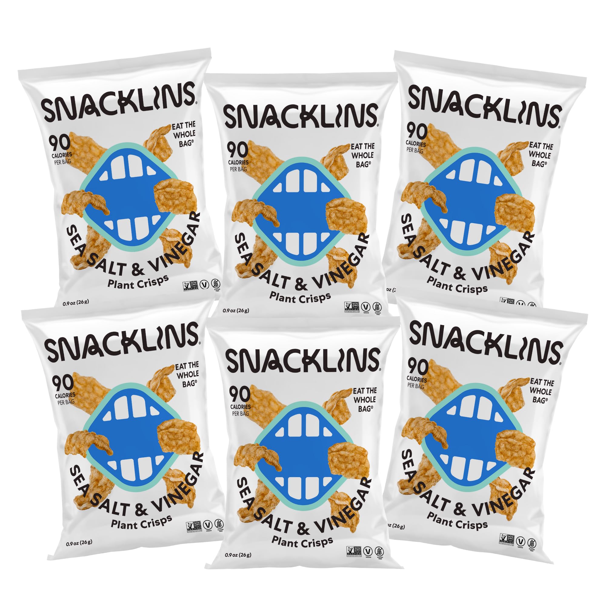 SNACKLINS Plant Based Crisps SEA SALT & VINEGAR - Gluten Free, Grain Free, 100% Kosher, Vegan Healthy Snacks, Crunchy Puffed Snack, Only 100 Calories
