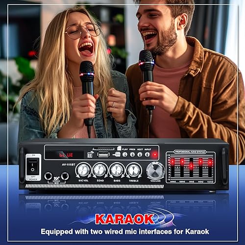 Miniatura 6 de Facmogu AV-111BT Amplificador para el hogar con ecualizador, amplificador de audio EQ de 5 bandas, receptor amplificador de potencia RMS 60Wx2 para