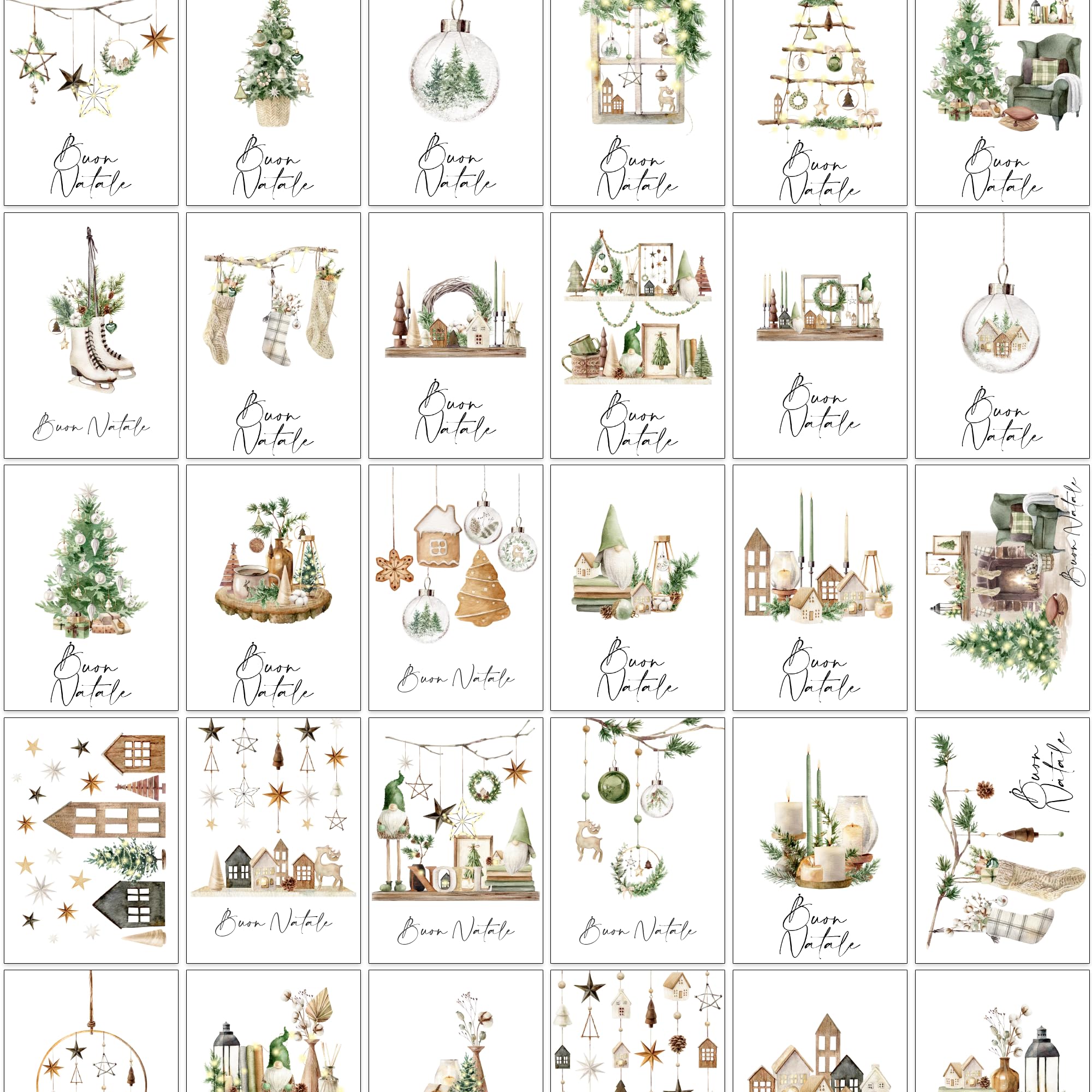 Biglietti natalizi italiani A6 con buste kraft riciclate – Set 30 pezzi