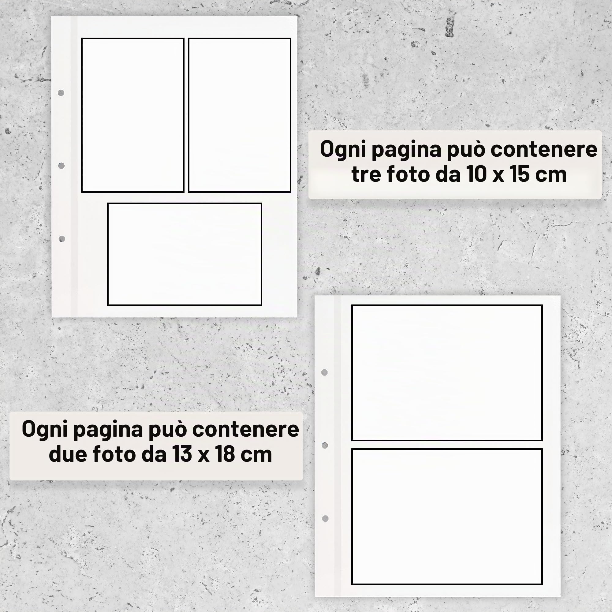 Vienrose Pagine Ricambio per Album Fotografico a 3 Anelli, 80 Pagine | Pagine Autoadesive per Album, Pagine per Album Compatibili con Foto 13x18, 10x15, 13x18, 20x25 o Schede di Ricette