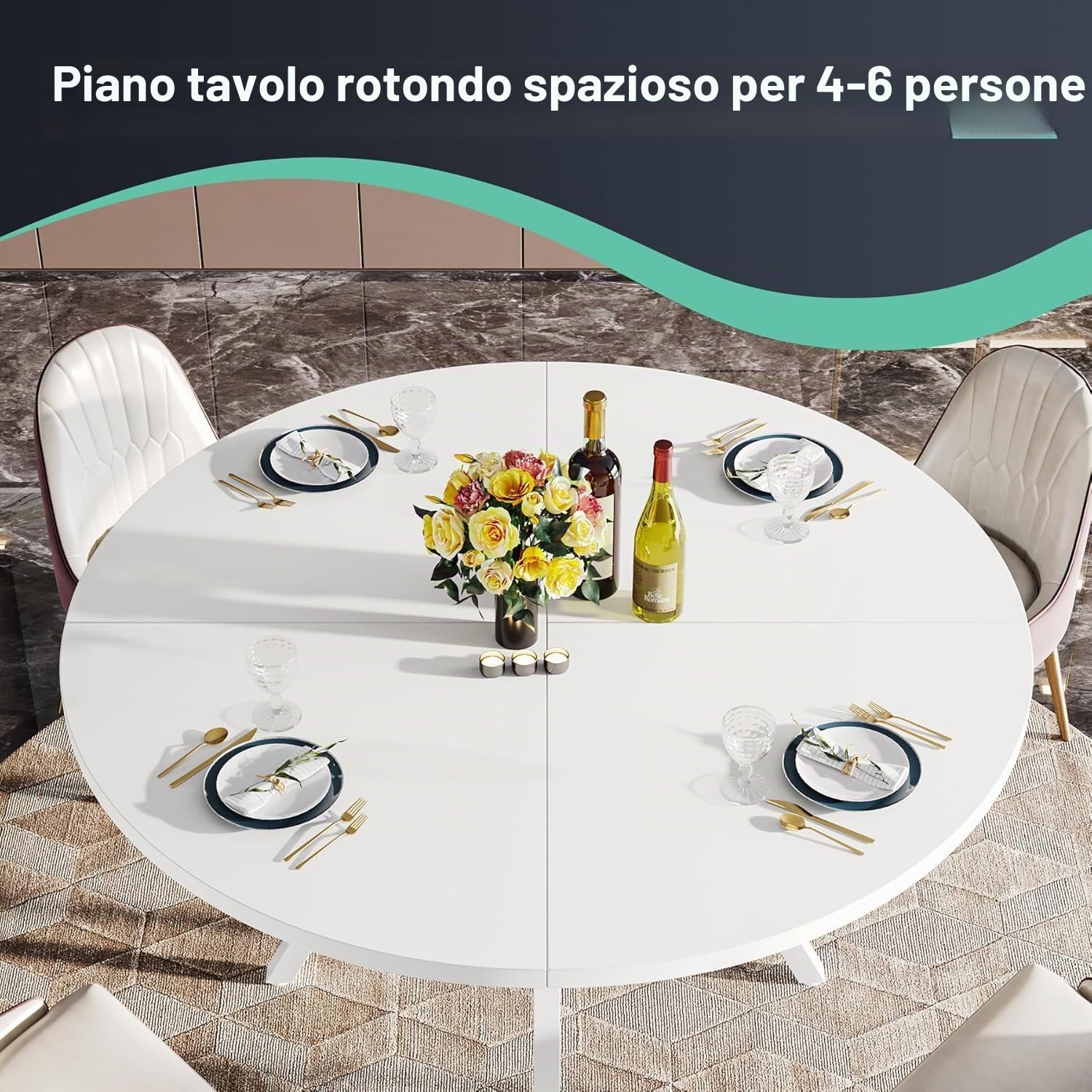 Lailang 120cm Tavolo da Pranzo, Tavolo Rotondo, Tavolo Moderno, Tavolo In Legno, Tavolo Cucina Per 4, Tavolo Soggiorno, 120 x 120 x 75 cm, Bianco