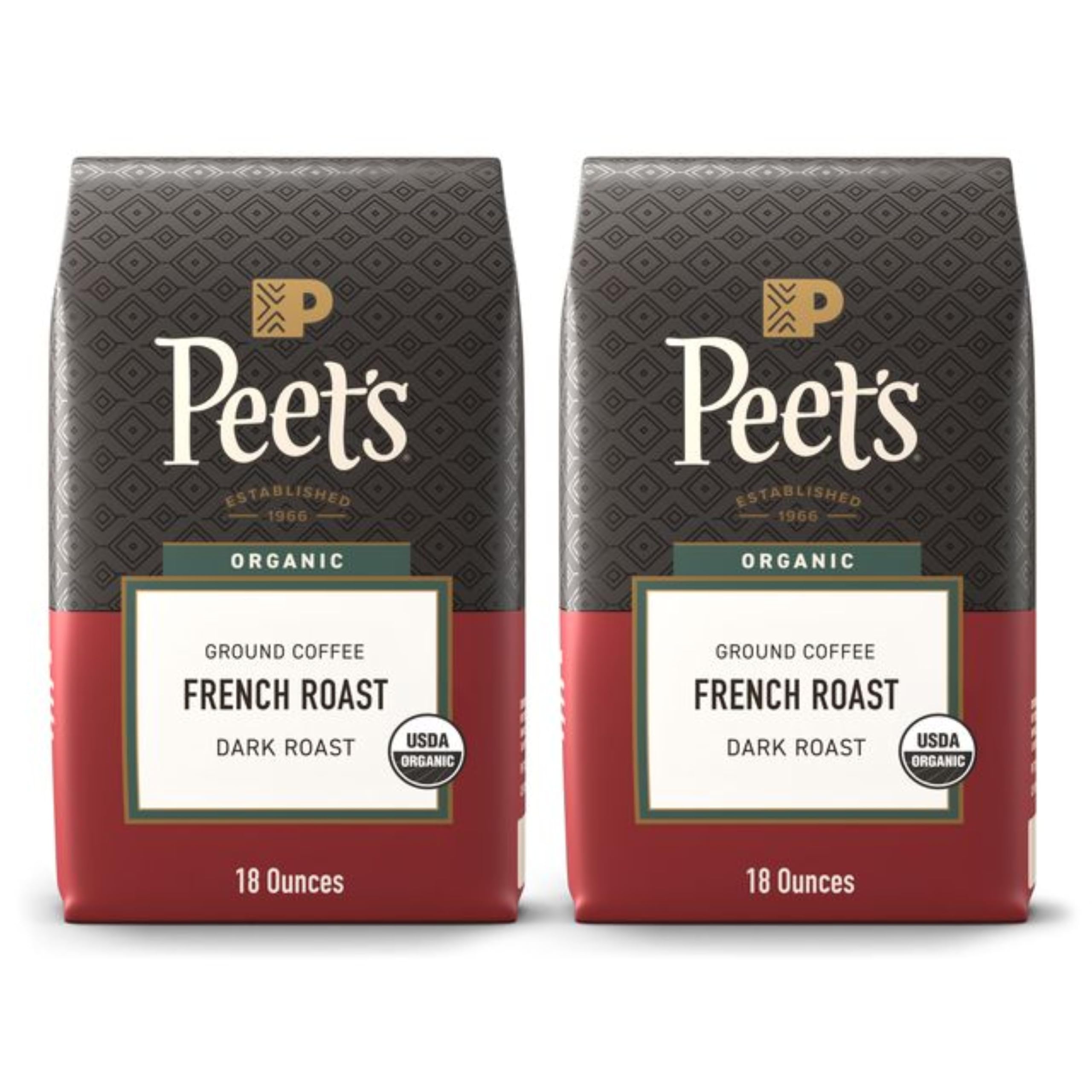 Dark Roast Ground Coffee | USDA Organic | French Roast | 36 Ounces | 2 Bags