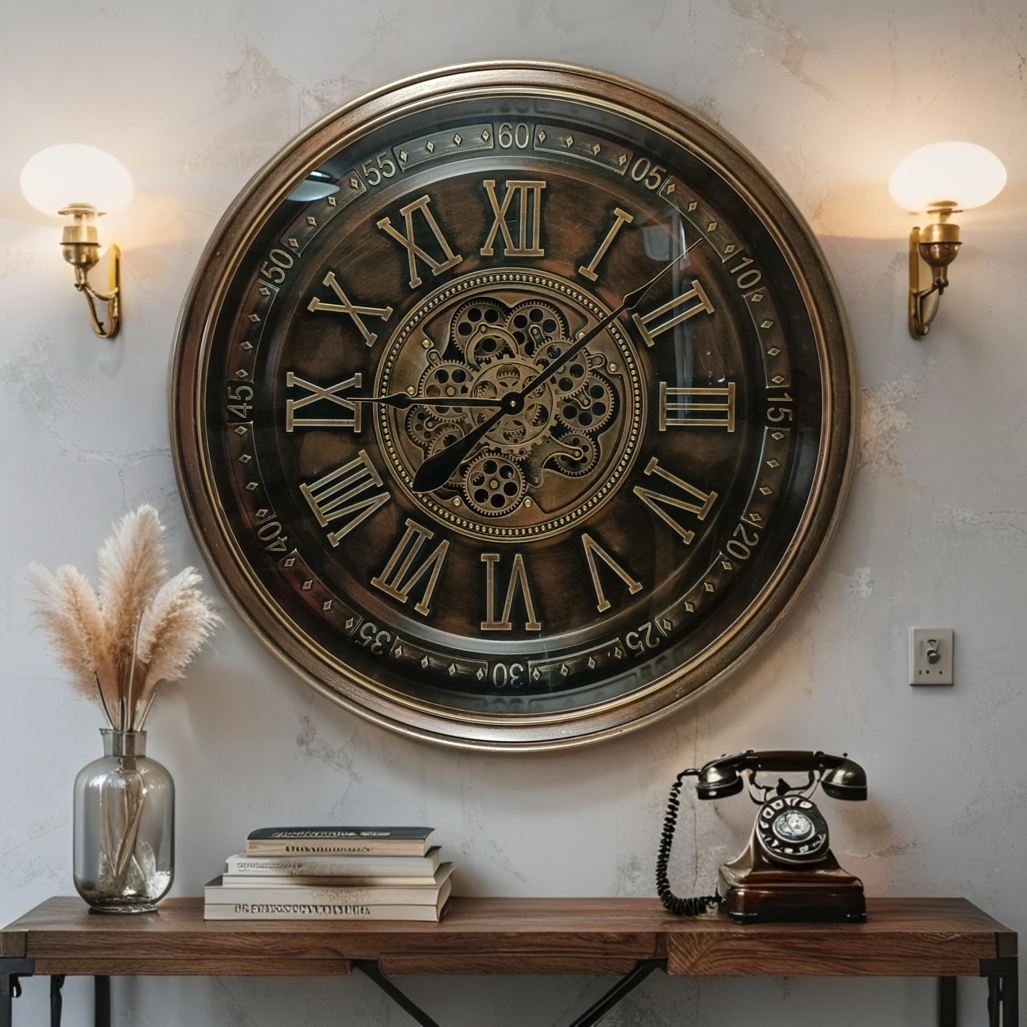 THE GEARS CLOCK Real Moving Gear Horloge murale Irland Line Bronze antique 80 cm
